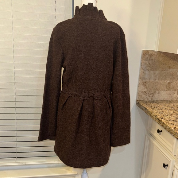 Chocolate Brown Women's Wool Mock Neck Sweater Jacket - Picture 5 of 7